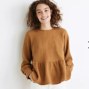 Long sleeve Gold Button-Back Peplum Top